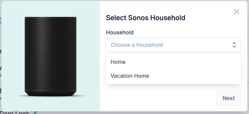 Selezione di una casa Sonos