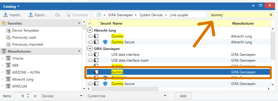 Add dummy device in ETS