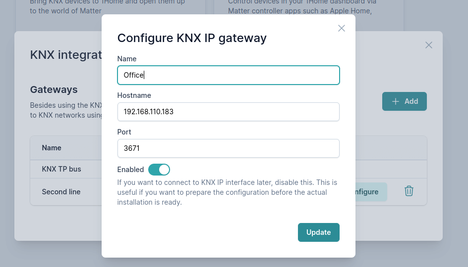 Añadir puerta de enlace KNX