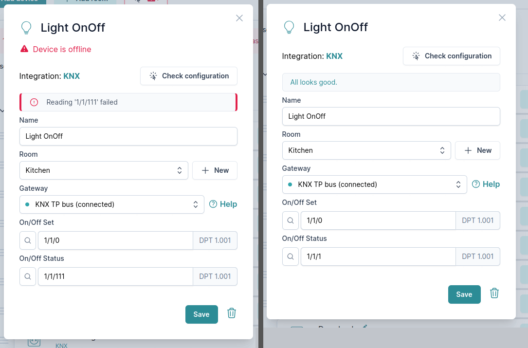 Check configuration for device