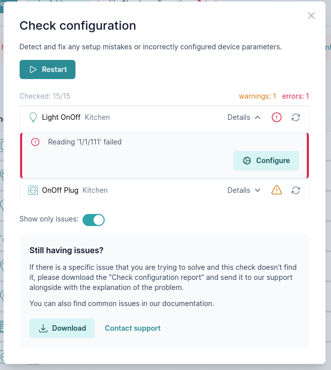 Comprobar detalles de configuración