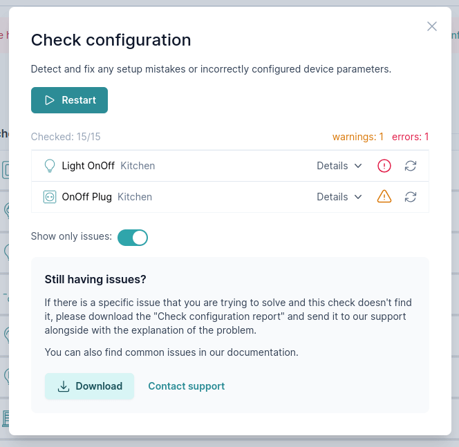 Comprobar problemas de configuración