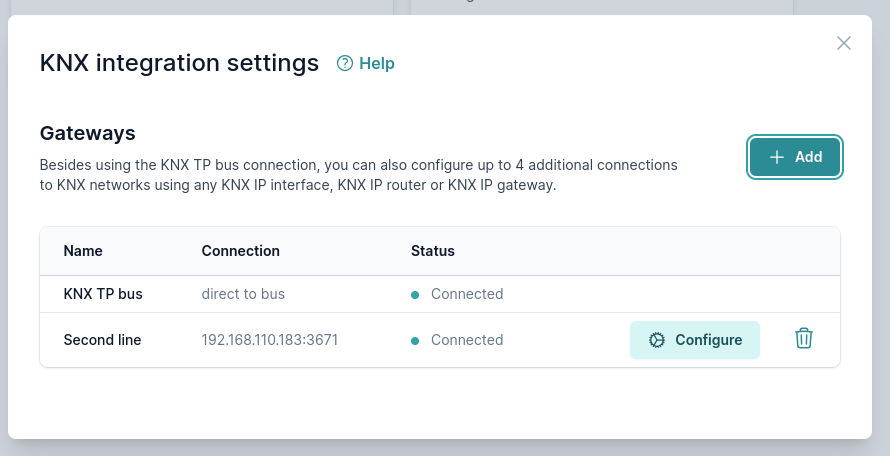 KNX gateways status