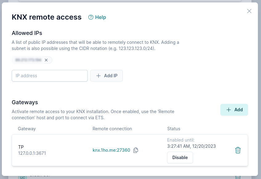 Acceso remoto KNX configurado