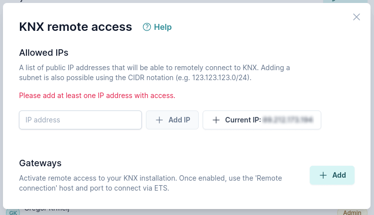 KNX remote access not configured