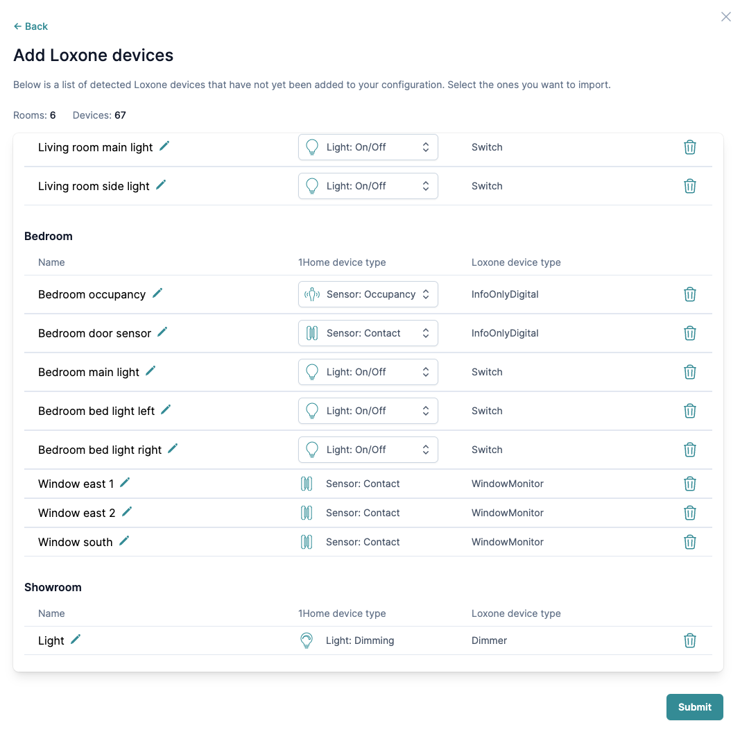 Loxone add devices menu