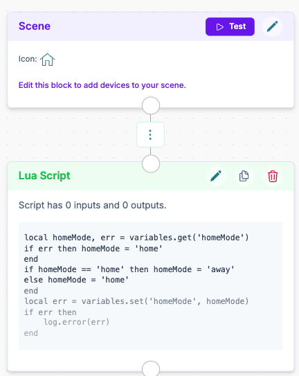 Toggle home mode with a scene