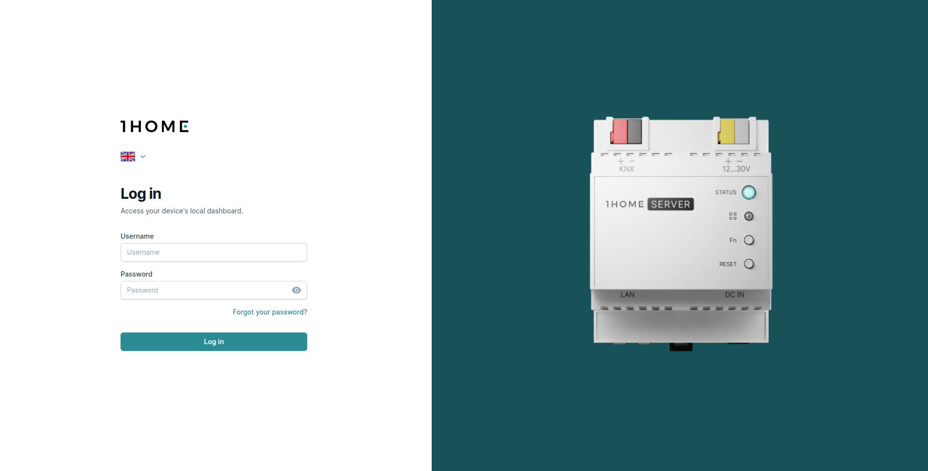 1Home Server dashboard login page