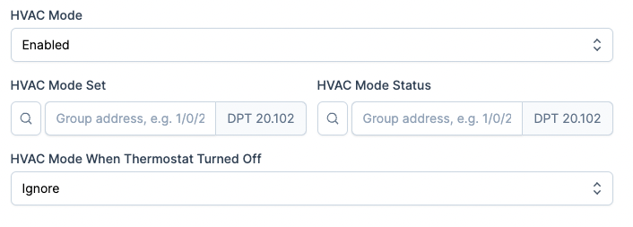 Thermostat HVAC Modes configuration screenshot